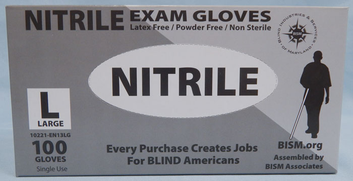 BISM Brand nitrile gloves in grey box - large size